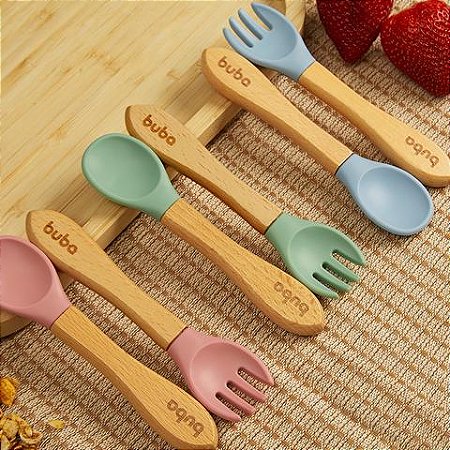 Kit Talheres de Treinamento Buba em Silicone e Bambu (+6M)