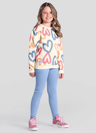 Conjunto Infantil Feminino Brandili em Moletom Peluciado com Estampa de Coração