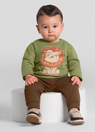 Conjunto Bebê Masculino Brandili Baby em Moletom com Estampa de Leãozinho