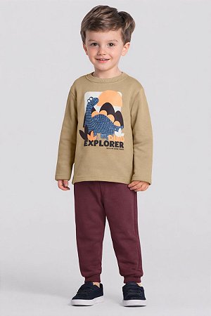 Conjunto Infantil Menino de Dinossauro em Moletom Peluciado Brandili
