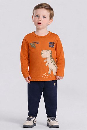 Camiseta Infantil Menino Dinossauro com Estampa em Puff Brandili