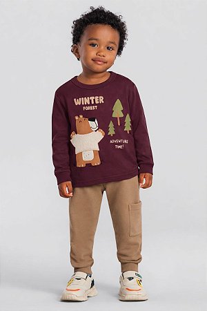 Camiseta Infantil Menino Urso com Estampa Bordada Brandili