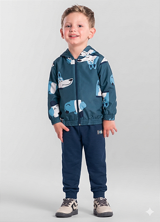 Conjunto Infantil Menino Estampado com Jaqueta e Calça Jogger Brandili