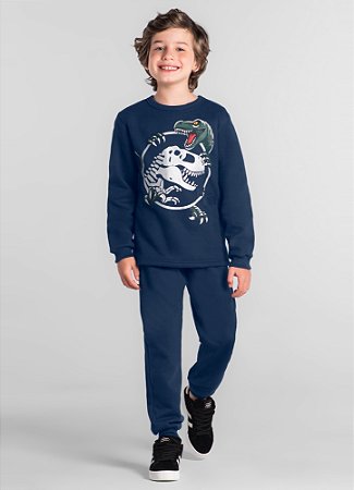 Conjunto Infantil Menino Dinossauro em Moletom Peluciado Brandili