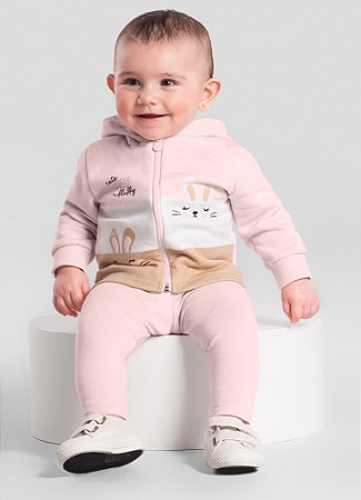 Conjunto Bebê Menina Coelhinho com Jaqueta em Moletom Brandili Baby