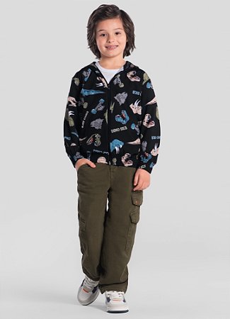 Jaqueta Infantil Menino Estampada em Microfibra com Capuz Brandili