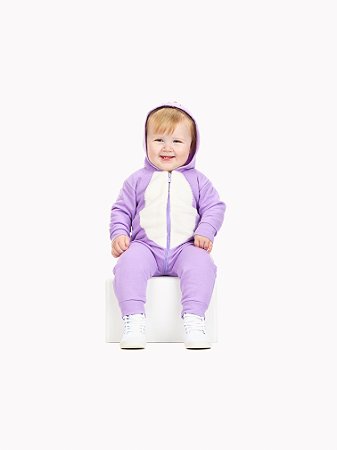 Macacão Bebê em Moletom Peluciado com Touca e Zíper Frontal