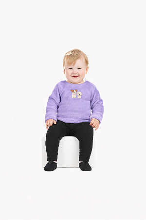 Conjunto Bebê Fleece com Bordado de Cachorrinhos e Legging Peluciada