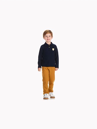 Conjunto Infantil Menino Polo com Patch de Ursinho e Calça Malha Favo