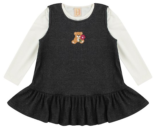 Conjunto Infantil Menina Salopete em Ribana Peletizada com Blusa Suedine