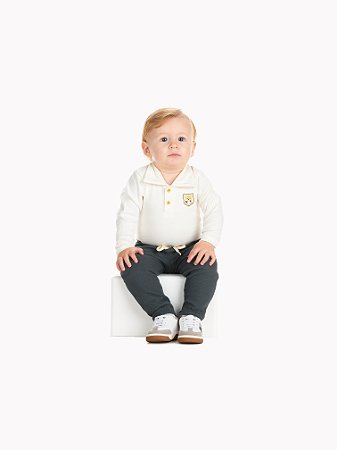 Conjunto Bebê Body Polo em Suedine com Calça Malha Favo