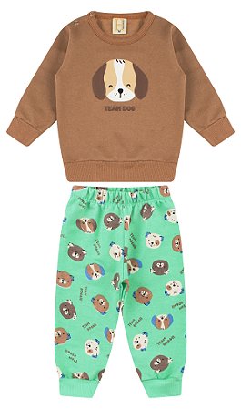 Conjunto Bebê Menino Moletom com Estampa de Cachorro e Calça Estampada