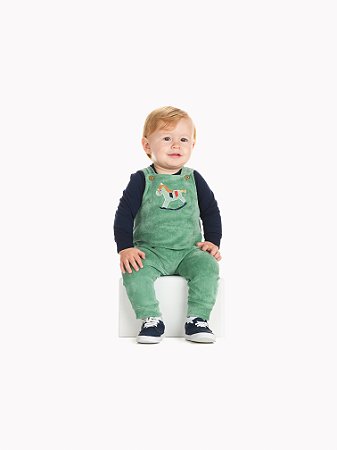 Conjunto Bebê Menino com Jardineira Plush e Camiseta Manga Longa