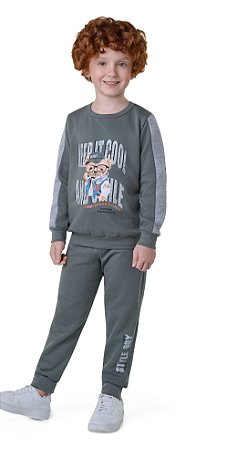 Calça Infantil Menino Moletom Liso com Estampa Silk Style Boy