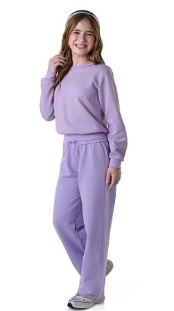 Conjunto Infantil Menina Cropped Listrado com Glitter e Calça Moletom