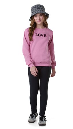 Blusão Moletom Infantil Menina Love Puff com Glitter
