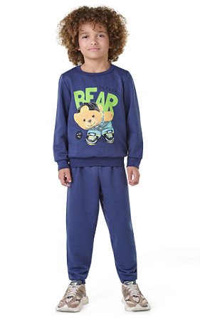 Conjunto Infantil Menino Moletom Peluciado Urso com Calça Jogger