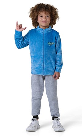 Jaqueta Infantil Menino Fleece com Zíper e Bordado Skateboard | Inverno Quentinho