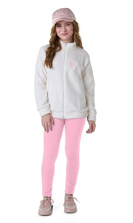 Jaqueta Infantil Fleece com Zíper e Bordado Coração Love