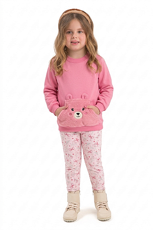 Conjunto Infantil Moletom Felpado com Bolso Canguru em Pelo e Legging Molecotton