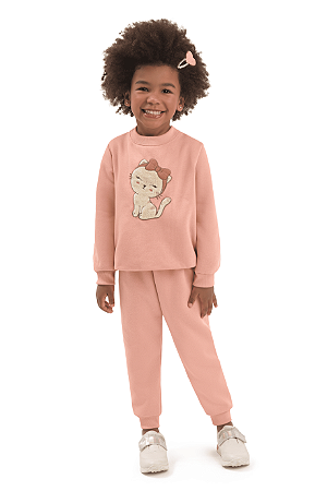 Conjunto Infantil Moletom Felpado Bordado Gatinha