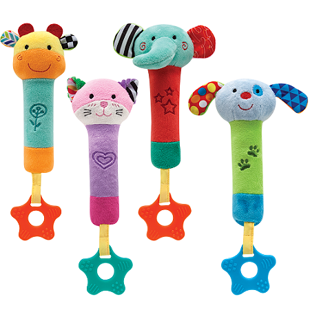 Chocalho de Pelúcia Buzinnha com Mordedor para Bebê Buba