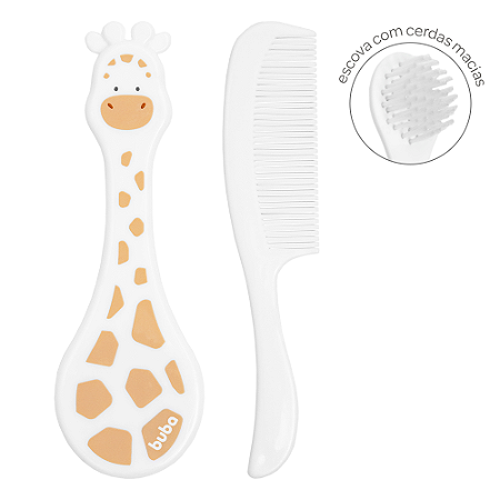 Kit Escova e Pente para Bebê Girafinha Buba - Cerdas Macias