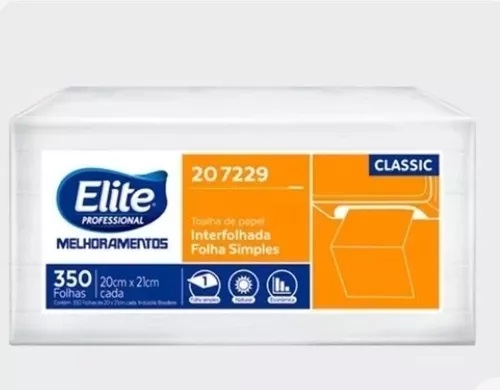 PAPEL TOALHA INTERFOLHADO FOLHA SIMPLES ELITE CLASSIC COM 350 FOLHAS