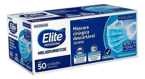 MASCARA DESCARTAVEL ELITE CAIXA COM 50 UNIDADES
