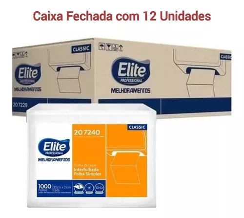 PAPEL TOALHA INTERFOLHADO FOLHA SIMPLES ELITE CAIXA COM 12 PACOTES