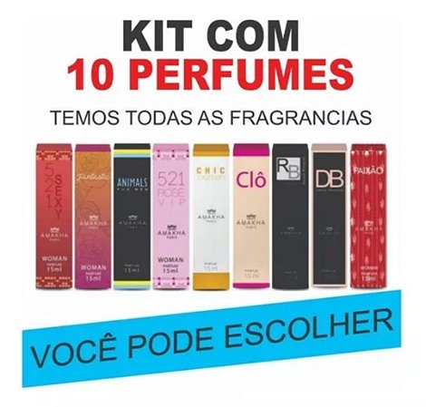 Kit com 10 Perfumes de Bolso 15ml Amakha Paris