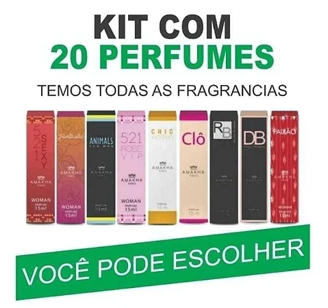 Kit com 20 Perfumes de Bolso 15ml Amakha Paris