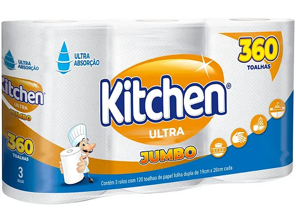Toalha de Papel Jumbo Folha Dupla Kitchen 360