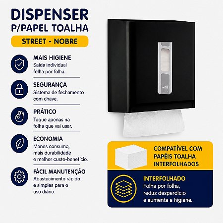 Dispenser Papel Toalha Interfolhado e Dispenser Saboneteira 800ml Street Nobre