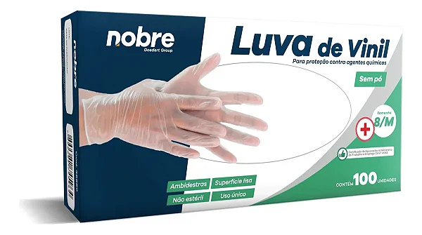 Luva Vinil Transparente Tamanho M Caixa Com 100 un Nobre