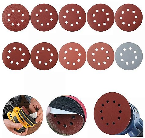 20 Disco De Lixas Variadas Velcro 125mm 5pl Grão Misto