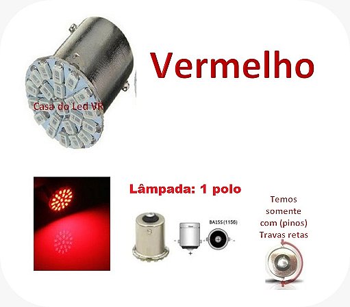Lampada 1 polo 22 leds VERMELHO luz freio P21w 1156 12v lâmpada automotiva