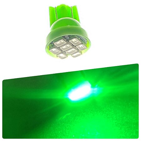 Lâmpada T10 8 leds  VERDE Automotiva carro pingo w5w super LED 12v placa teto farolete