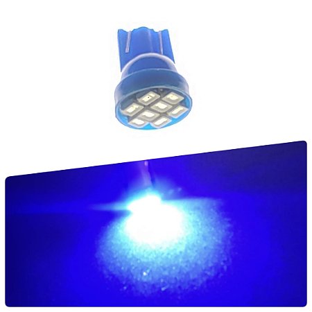Lâmpada T10 8 leds AZUL COMUM Automotiva carro pingo w5w super LED 12v placa teto farolete