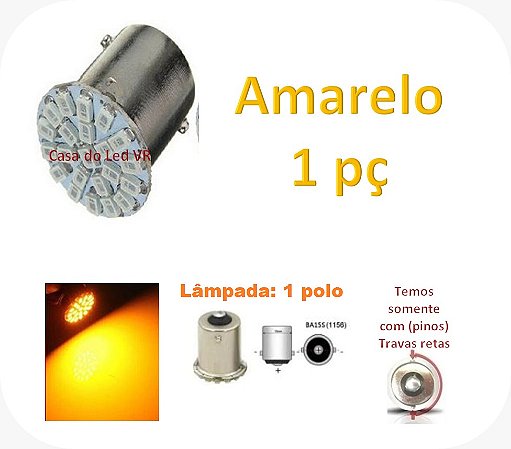Lampada led 2 polos 22 leds AMARELO luz de ré freio ou pisca 12v - unidade