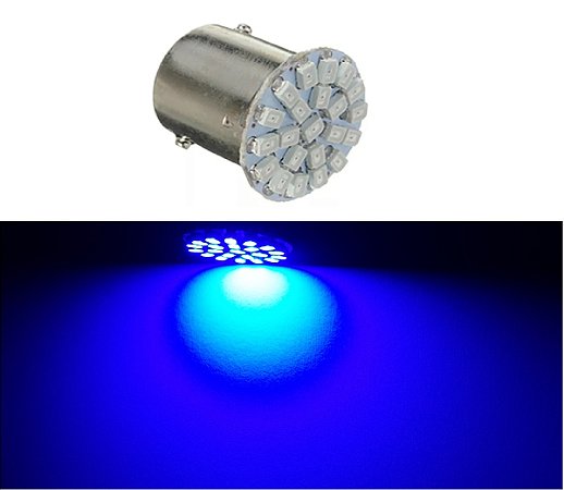 Lampada led 2 polos 22 leds AZUL luz de ré freio ou pisca 12v - unidade
