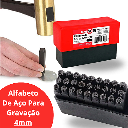 Jogo 27 Marcadores Aço Punções Alfabeto Abcdário 4mm Nove54