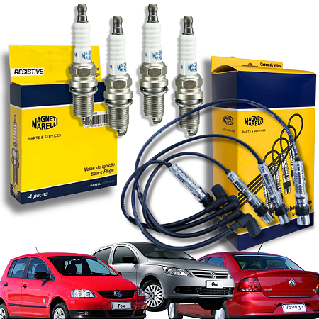 Kit Cabo E Velas Ignição Vw Ea111 Power 1.0 8v Gol Fox Voyage 2008 Em Diante Magneti Marelli