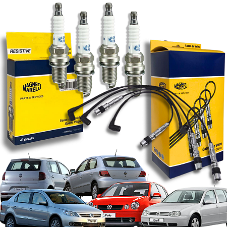 Kit Cabo E Velas Ignição Vw Ea111 Power 1.6 8v Gol Golf Fox Polo Saveiro Magneti Marelli
