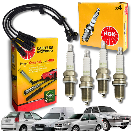Kit Cabo E Velas Ignição Fiat Fire 1.0 8v Palio Siena Uno Até 2003 Ngk