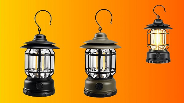 Lampião Retrô LED  – Iluminação Portátil para Camping e Emergências