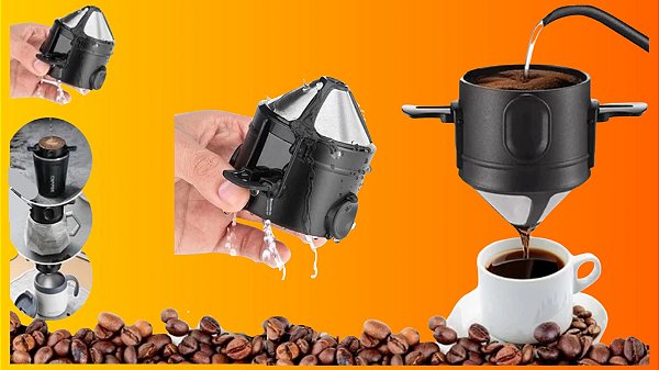 Cafeteira Pour Over Dobrável – Inox Reutilizável, Portátil e Sem Papel
