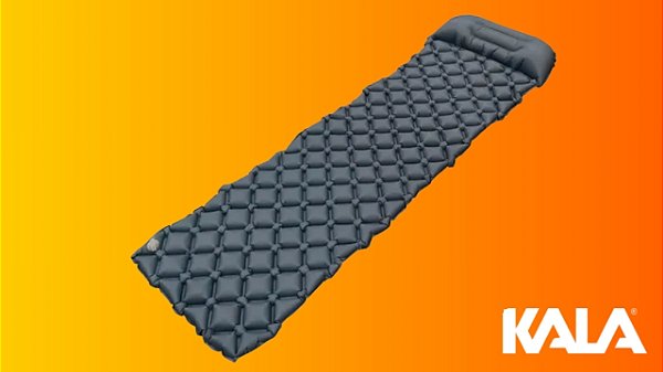 Colchonete Inflável Kala Hex com Travesseiro Embutido – Cinza, 5 cm