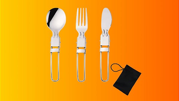 Kit de Talheres Dobráveis em Aço Inoxidável com Estojo – Camping, Sobrevivência e Viagem