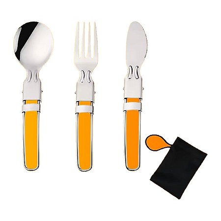 Kit de Talheres Dobráveis em Aço Inoxidável com Estojo – Camping, Sobrevivência e Viagem
